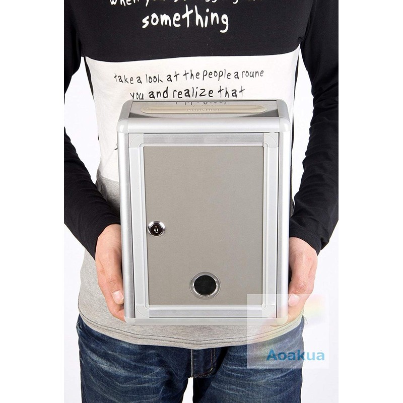 Aoakua 鍵付きBOX 募金箱 ／ 応募箱 ／ 投票箱 シルバーグレー W22cm (High:29cm)