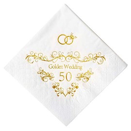 Crisky - Servilletas de 50 aniversario de boda para cócteles y bebidas, 50 aniversario de boda, decoración para mesa de tartas, 100 unidades, 3 capas