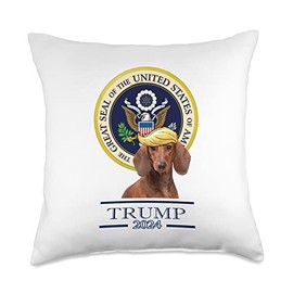 Trump 2024 Dog Trump 2024 Dachshund Throw Pillow, 18x18, Multicolor