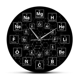 The Geeky Days - Reloj de pared periódico de cuarzo silencioso con símbolos químicos para decoración de pared en el aula, reloj de pared de química, regalo para profesores