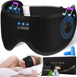 Bluetooth Sleep Mask, Sleep Mask, Headphones, LC-dolida Eye Mask, Eye Pillow, Sleeping Mask for Side Sleepers, Cool Gadgets, Gifts for Men and Women (Ice Feeling Black)