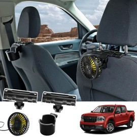 Mabett Seat Headrest Hooks Set for Ford Maverick 2022-2024 Accessories, Electric Fan Cup Holder Headrest Purse Hooks Headrest Kit (Headrest Hook+Fan+Cup Holder)