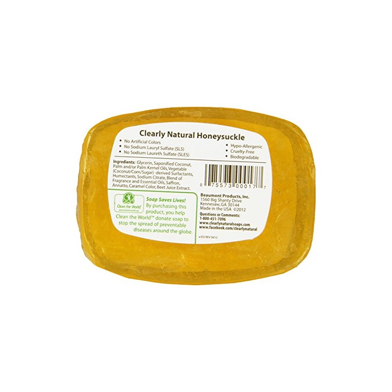 Clearly Natural, Glycerine Soap Bar, Honeysuckle, 4 oz