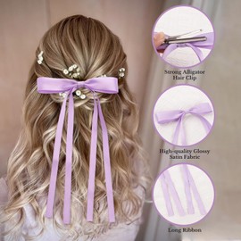 Hair Bows for Women Hair Clips - 10 Pcs Hair Ribbon Barrettes, Silky Satin Hair Accessories with Long Tail, Small Hair Bows for Women Girls Toddlers Teens Kids Hair Barrettes Bowknot (10 Color Mixing)