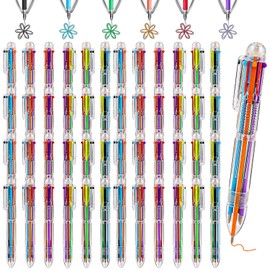 48 Pack Multicolor Pens, 0.5mm 6-in-1 Multi Color Pen, Transparent Barrel Multicolored Retractable Ballpoint Pen for Kids Student Gift Office School Party Favors