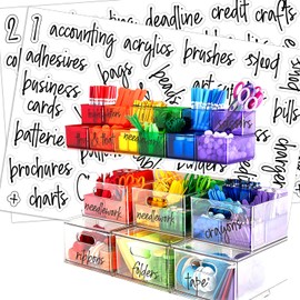 213 Craft Labels, Prefdo Clear Arts Crafts, School & Office Script Labels, Water Resistant, Craft Room Work Place Organization for Bins Baskets & Canister(Black)