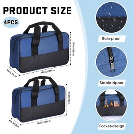 Clysee 4 Pack 18 Inch & 14 Inch Tool Bag with Zipper and Outside Pockets Wide Mouth Tool Tote Bag Waterproof Fabric Tool Storage Bag for Electrician Tool Organizer Father's Gift, Navy Blue and Black