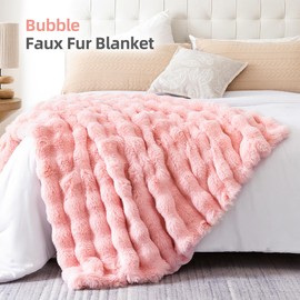 Smoofy Faux Fur Blanket Rabbit Fleece - Blush Pink Fluffy Blanket for Sofa, Cozy Soft Plush Throw Blanket for Couch Bed, Luxury Thick Fuzzy Couch Blanket for Winter, Comfy Bubble Blanket - 60" x 80"