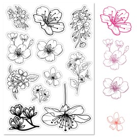 CRASPIRE Flowers Cherry Blossom Clear Rubber Stamp Retro Plants Sakura Transparent Silicone Seals Stamp for Journaling Card Making DIY Scrapbooking Handmade Photo Album Notebook Decor 6.3 x 4.3inch