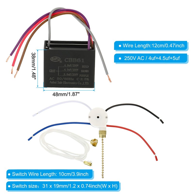 PATIKIL CBB61 Ceiling Fan Capacitor, 1Set 4+4.5+5uF 250V AC 50/60HZ