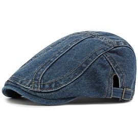 XYIYI Men's Denim Newsboy Cap Women Cotton Flat Ivy Gatsby Cabbie Driving Beret Hat, Dark blue 2, Unit size
