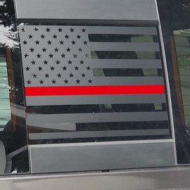 Zhizhong Rear Middle Window Decal Fits for 2014-2023 2024 Chevy Colorado GMC Canyon, Red Line American Flag Back Sliding Window Vinyl Sticker