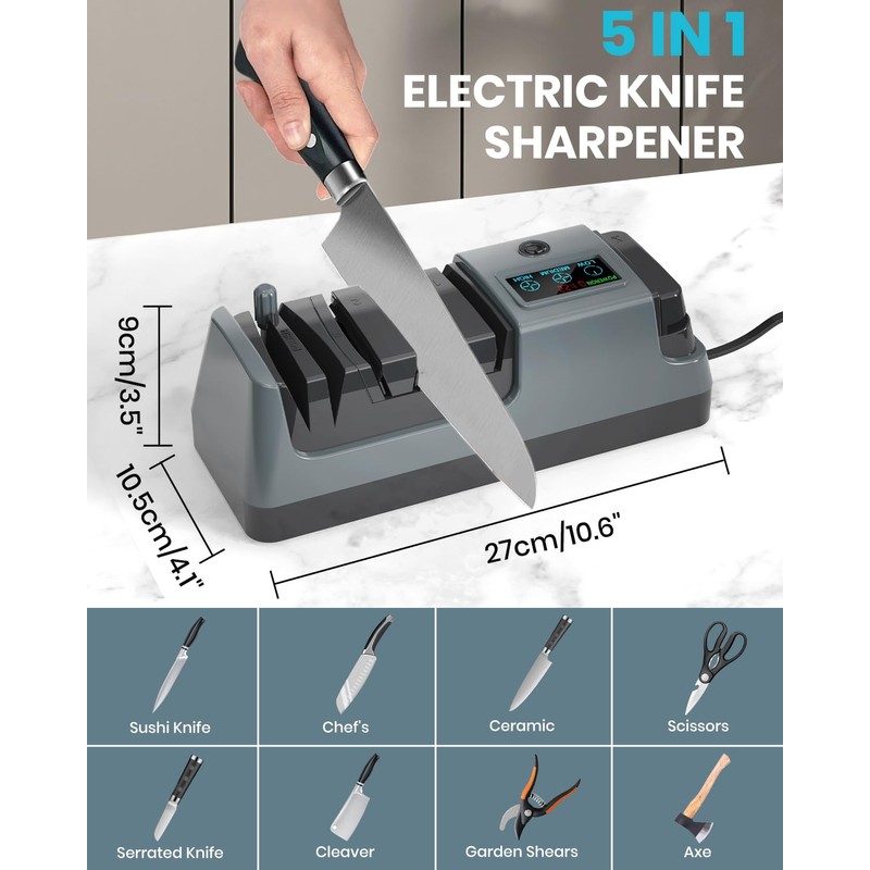 Upgrade 5 in 1 Electric Knife Sharpener with LCD Screen,