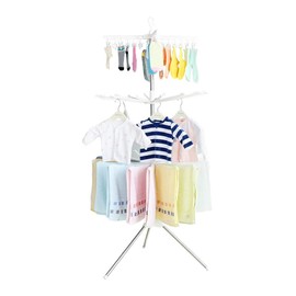 Hershii Foldable Clothes Drying Rack Standing Garment Hanger 3-Tier with 24 Clips and 32 Towels Bars Space Saver for Baby Socks, Saliva Towels, Bibs, Underwear, Gloves, Scarves, Diapers - Ivory
