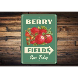 Berry Fields Sign, Berry Lover Sign, Berry Farm Decor, Strawberry Berry Kitchen Sign, Berries Decor, Berries Aluminum Sign - 12" x 18"