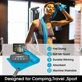 4monster Microfiber Travel Towel,Lightweight Gym Towel, Super Absorbent,Quick Drying,Soft, Sport Towel Suitable for Gym,Golf,Beach,Swimming,Backpacking,Camping,Travel,Yoga,Sports Blue-L