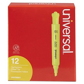 Universal 08861 Desk Highlighter, Chisel Tip, Fluorescent Yellow (Pack of 12)
