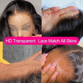 13X6 Body Wave Human Hair Lace Frontal Wigs for Women HD Lace Front Wigs Body Wave Natural Black Human Hair Wigs Pre Plucked Frontal Wig Human Hair HD Transparent Lace Wig With Baby Hair 22 Inch