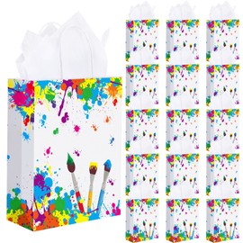 Durony 16-Piece Party Favor Bags with Handles - Tissue Paper Gift Bags for Birthday, Art Themed Party Supplies (8.6 x 6.2 x 3.1 Inches)