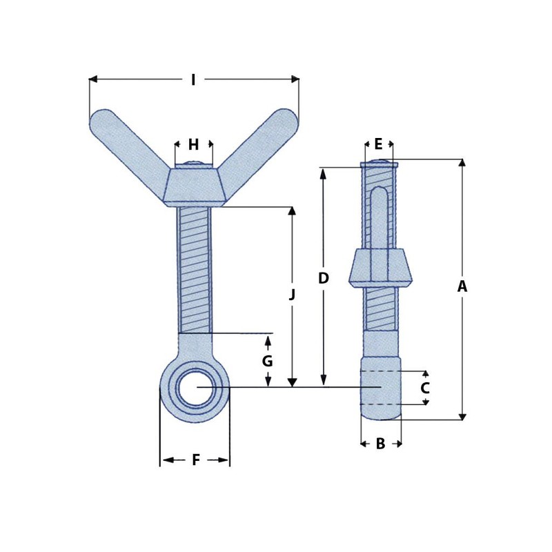 Eye bolt with Wing Nut Stainless Steel 16MM x 100MM
