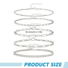 Pack of 5 chain bracelets for women, adjustable stackable chain bracelet for women, women, best friends, daughters, mother, colleagues