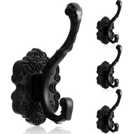 Zonon 4 Pcs Vintage Coat Hooks Antique Black Wall Hooks Towel Hooks for Hanging Purse Hat Keys Clothes Curtain Unique Heavy Duty Bathroom Hooks for Wall