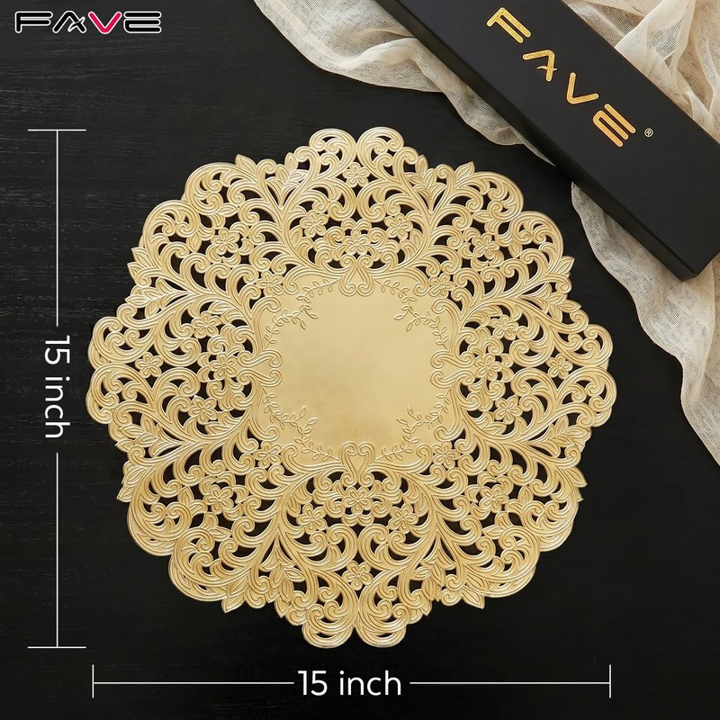 FAVE Gold Round Placemats Set of 6, Washable Place Mats