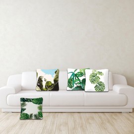 Betadistor Tropical Leaves Cushion Covers 45 x 45 cm Green Leaf Decorative Throw Pillow Covers Pillowcases for Sofa Patio Outdoor Home Decor Set of 4, Tropical Leaves, 504-0072