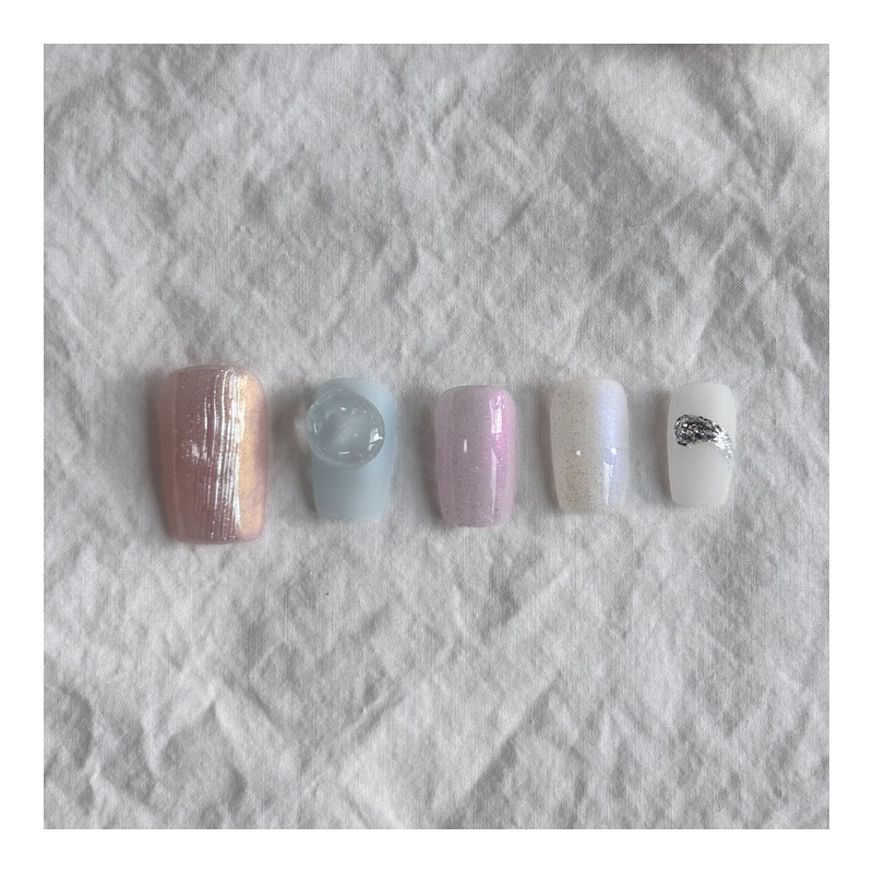 Matte Transparent Pebble Handmade Nail Tips Milky Way Nuance Square