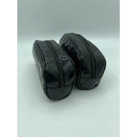 Unbranded Black Vinyl Patterned Makeup Cosmetic Pouch Toiletry Organizer Bag NEW -Lot of 2