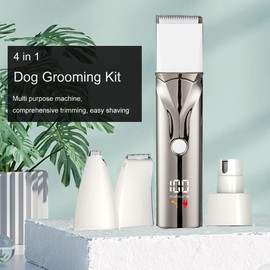 Meecioo Dog Grooming Kit with LCD Display, 4 in 1 Dog Hair Trimmer for Paw Nail Grinder, Rechargeable Cordless Pet Cat Clippers, Professional Pet Paw Trimmer Nail Grinder Low Noise. Gray