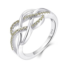 YL Celtic Ring 925 Sterling Silver August Birthstone peridot green cubic zirconia Anniversary Eternity Infinity Celtic Knot Ring for Women（SizeM)