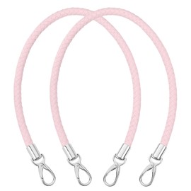 SUIKIHUM 2 Pack Braided Purse Straps, (60cm/23.62" Replacement Purse Strap) PU Leather Handbags Handles with Silver Spring Buckle for Clutch, (Pink)