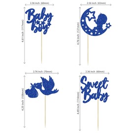 24 piezas de decoración para cupcakes de bebé con purpurina y estrella de luna, decoración para baby shower, baby shower, suministros para fiestas de cumpleaños, color azul oscuro