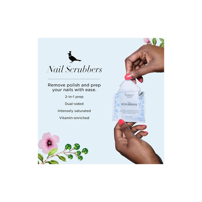 butter LONDON Scrubbers 2-in-1 Prep & Remover Wipes, 3.27 Oz.