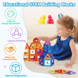 ECHOCUBE Magnetic Building Blocks Set 70PCS – Educational Magnet Tiles with Bright Color, Children Construction Toys for Boys and Girls, STEM Learning Gift Box