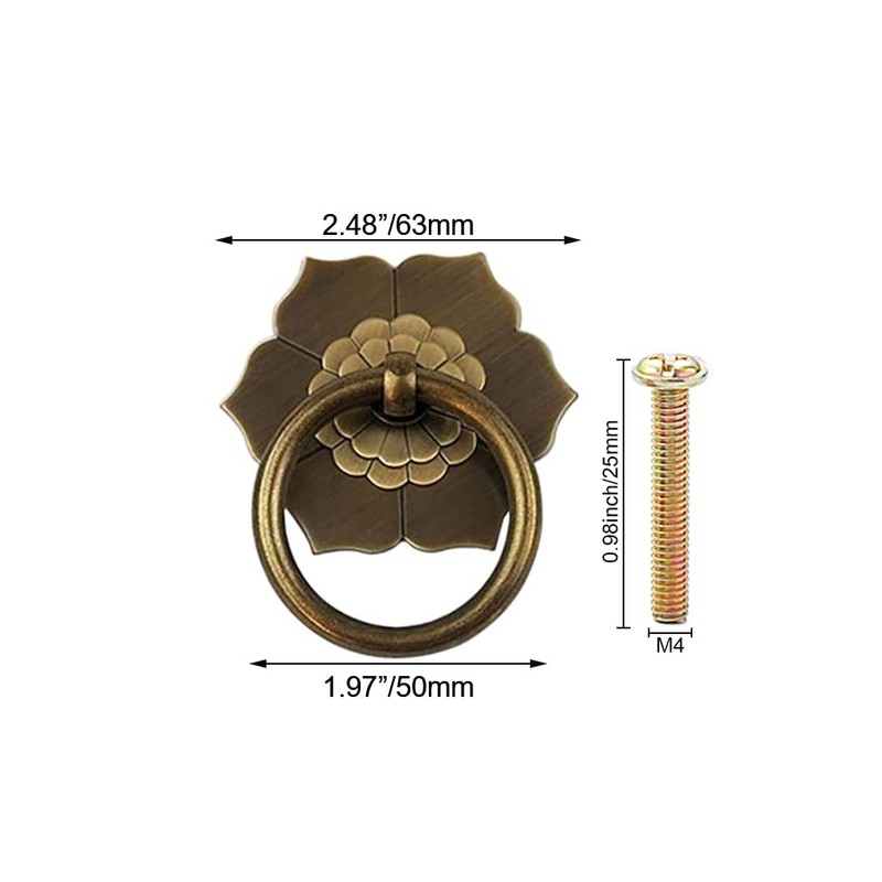 Tiazza 2Pcs Antique Brass Ring Pulls Handle Kitchen Cabinets Wardrobe