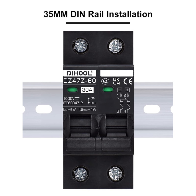 DIHOOL 30 Amp Circuit Breaker DIN Rail Mount Solar Disconnect