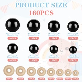 simarro Pack of 160 Safety Eyes for Crochet Animals, 80 Large Safety Eyes for Amigurumi and 80 Matching Washers, 10-30 mm Stuffed Animal Eyes, Black Safety Eyes for Crochet