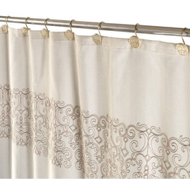 Creative Scents Shannon Decorative Shower Curtain Hooks Gold - Set of 12 Beige with Gold Shower Hooks for Shower Curtain - Sturdy Constructed Smooth Gliding Shower Rings for Curtain
