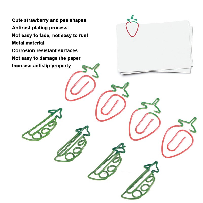 100pcs Metallic Paper Clips Strawberry Pea Shape Antislip Anti Rust