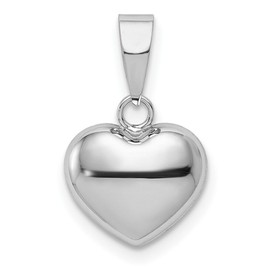 Wishing for Claudia 14k White Gold Hollow 3-D Puffed Heart Charm Pendant 0.55 Inch