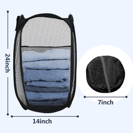 LXLOVESM Pop Up Hamper, Mesh Popup Laundry Hamper, Clothes Basket, Collapsible Hamper for Laundry, Foldable Hamper for Travel and Storage (Black)