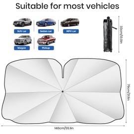 SIYOMG Auto Sonnenschutz Frontscheibe, UV-Schutz Sonnenschirm Wärmeisolierter Windschutzscheibe Innen, Faltbarer Sonnenblende Regenschirm für die Meisten Autos (140 x 79 cm)