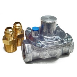 Weceleh 1/2" Natural/Propane Gas Pressure Regulator with 2 Brass Pipe Fittings (1/2" x 1/4"), 13/16" In and Out Opening, 1/2 PSI (Inlet pressure), LPG 10" NG 4" (Outlet pressure)