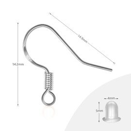 925 Sterling Silver Earring Hooks 120 PCS/60 Pairs Hypoallergenic Ear Wires Fish Hooks for Jewelry Making, Jewelry Findings Parts with 120 PCS Rubber Earring Backs Stopper for DIY Earrings