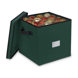 ProPik Christmas Ornament Storage Box, 4 Tier Holds Up to 64 Holiday Ornaments Decoration Balls, Storage Container with Dividers, Made with Durable 600D Oxford Polyester Material (Green)