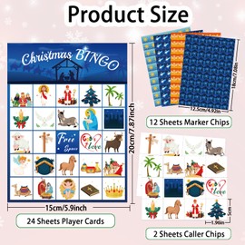 Qpout Religious Christmas Bingo Cards, 24 Players Xmas Christian Bingo Game for Family Large Group Activities,Holiday Season Gathering Indoor Party Card Game Supplies