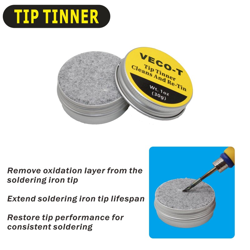 Soldering Iron Kit 4-in-1 with Desoldering Wick, Tip Tinner, Rosin