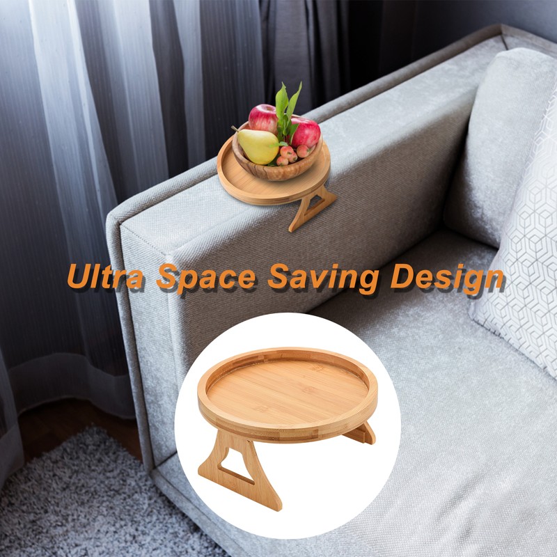 Couch Tray Burlywood Bamboo Folding Sofa Arm Clip Table for
